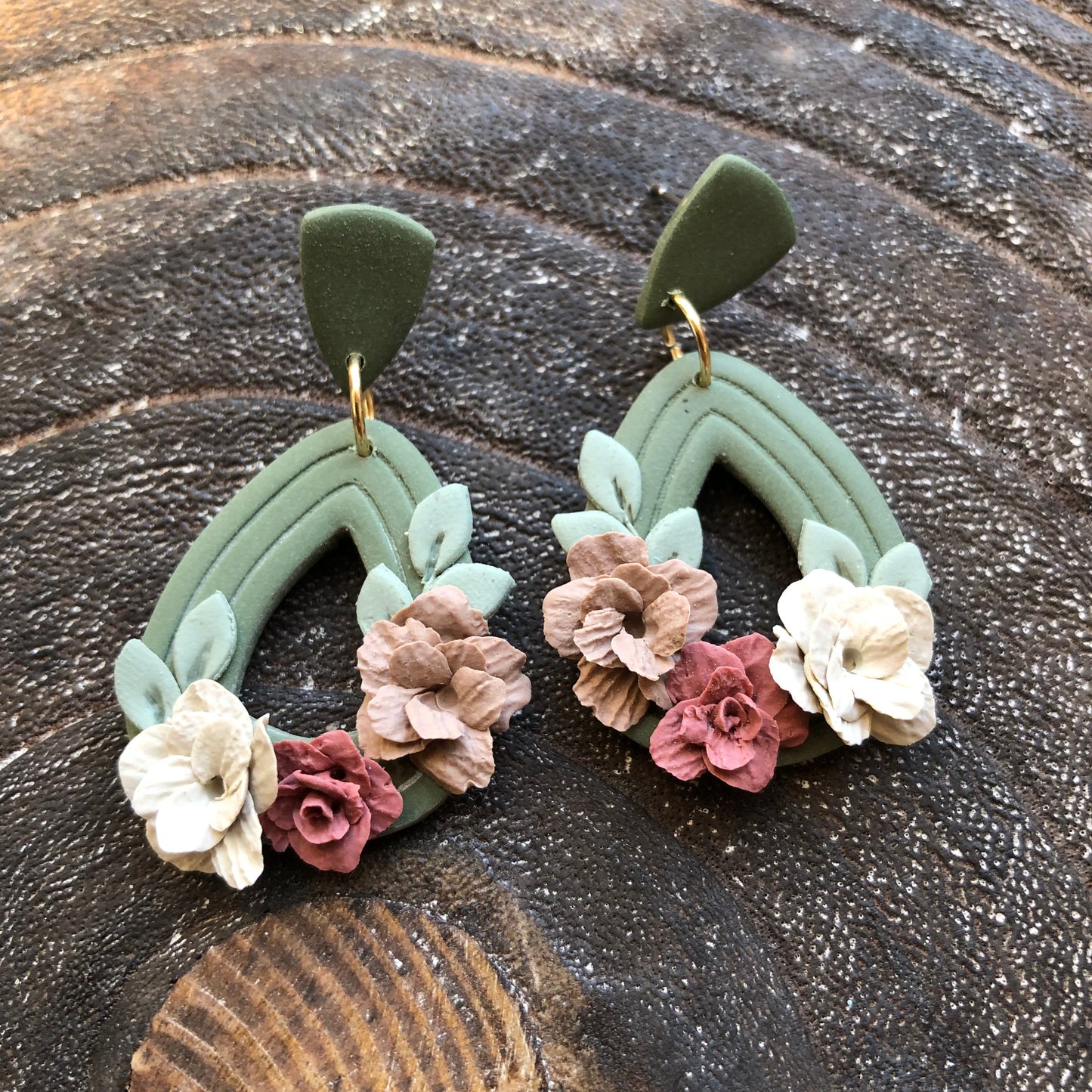 Autumn Flowers, Polymer Clay Dangles on Surgical Stainless Steel