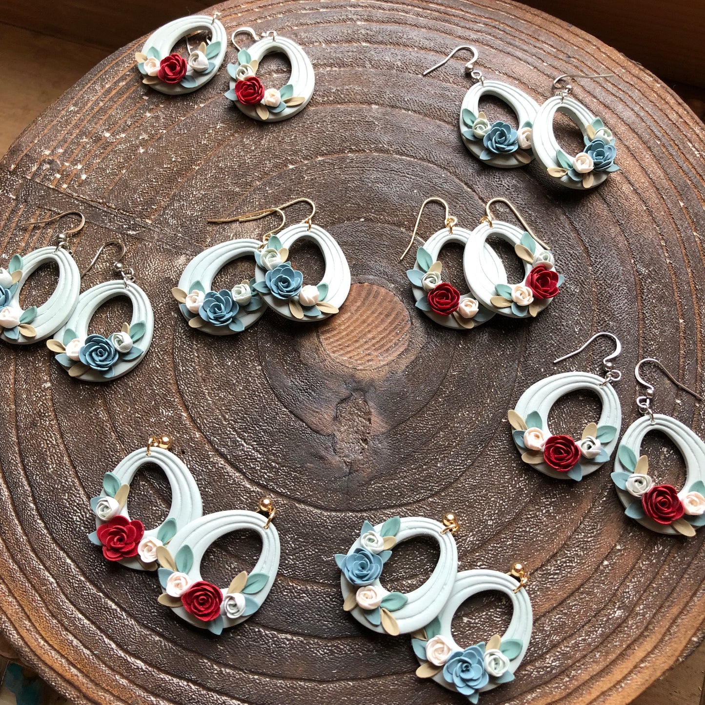 Snowy Christmas Floral Collection, Polymer Clay Earrings