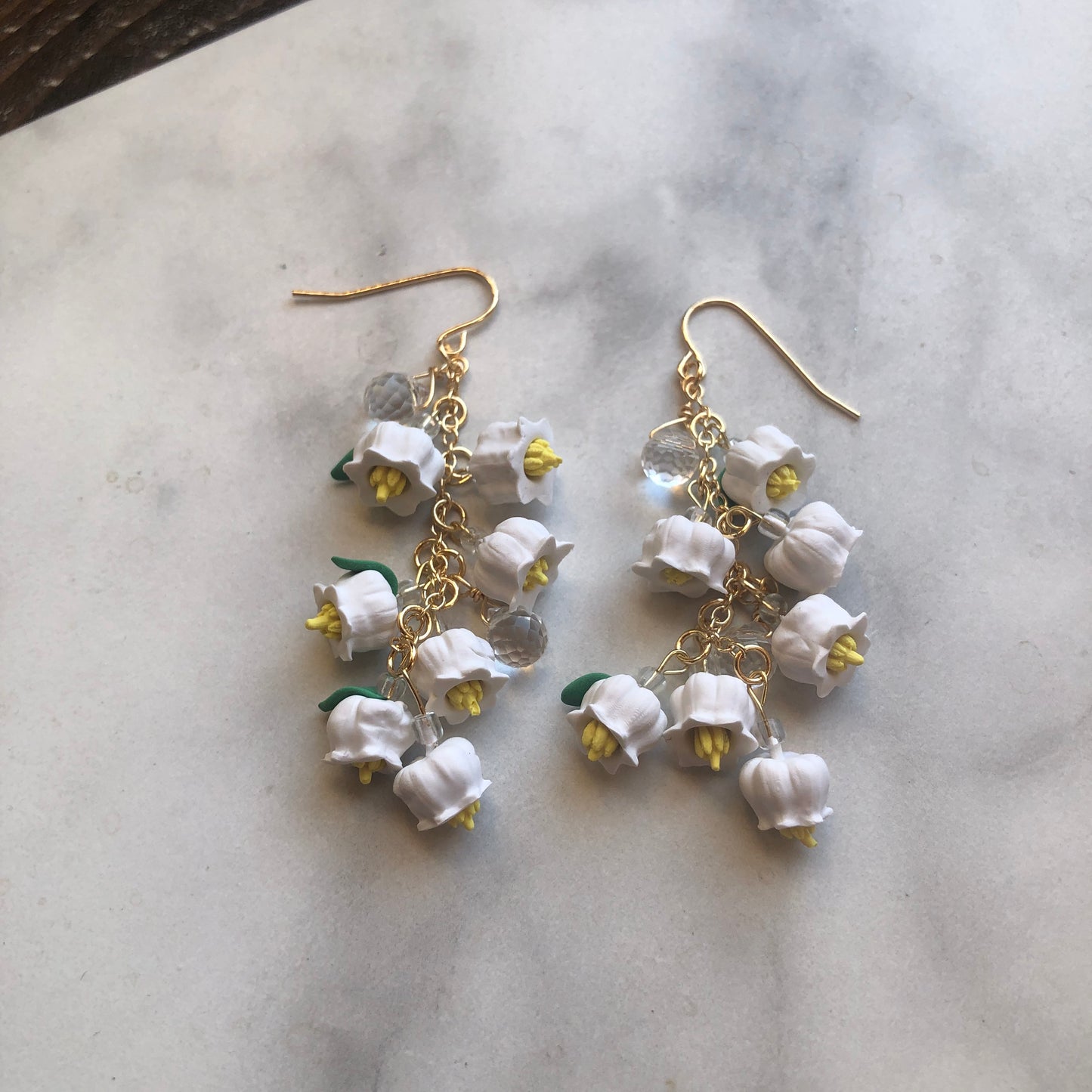 Lily of the Valley, Polymer Clay Dangle Earrings on 14k