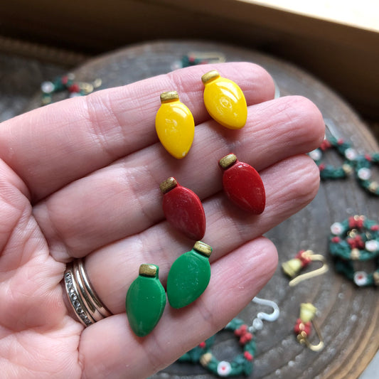 Christmas Studs, Lightbulb Polymer Clay Studs on Surgical Stainless Steel
