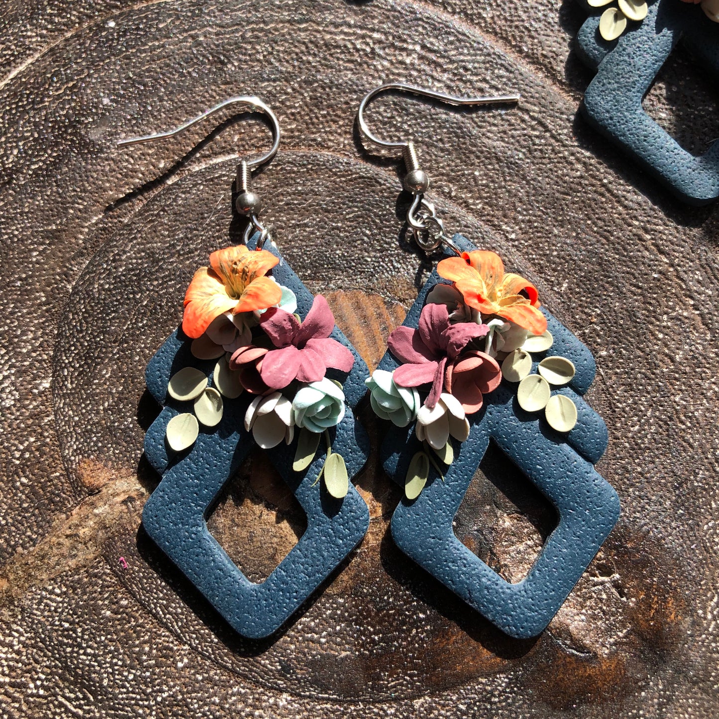 Tropical Autumn, Polymer Clay Dangles on Surgical Stainless Steel Hooks