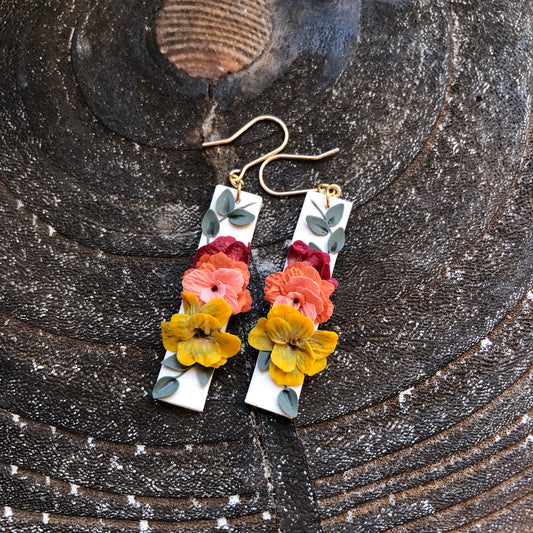 Summer 2025 Polymer Clay Collection, Long Rectangular Dangle Earrings on 14k Gold Filled Hooks