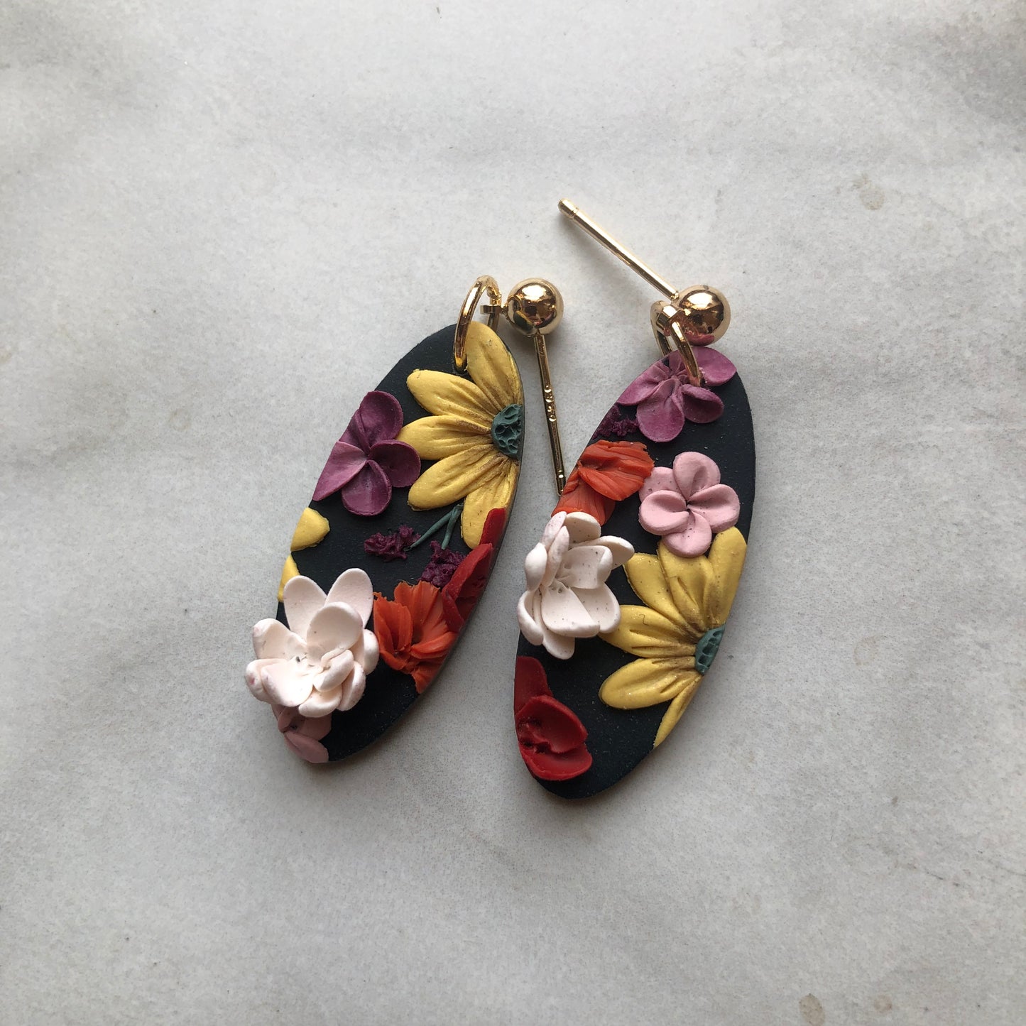 Wild Flowers in Polymer Clay on 14k Gold
