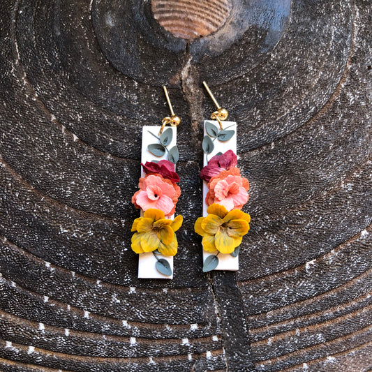 Summer 2025 Polymer Clay Collection, Long Rectangular Dangle Earrings on Gold Plated Ball Posts
