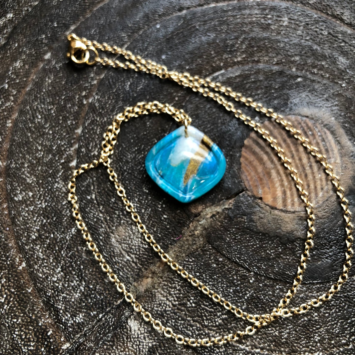 Beach Collection, Polymer Clay Necklace on 14k Gold Filled Chain, 18” in Length
