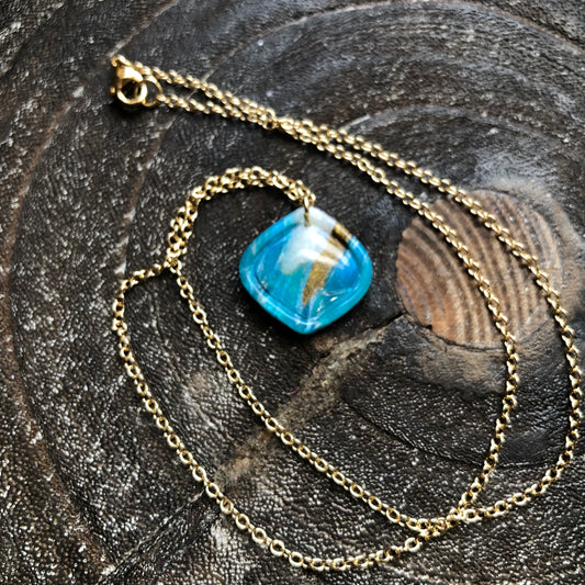 Beach Collection, Polymer Clay Necklace on 14k Gold Filled Chain, 18” in Length