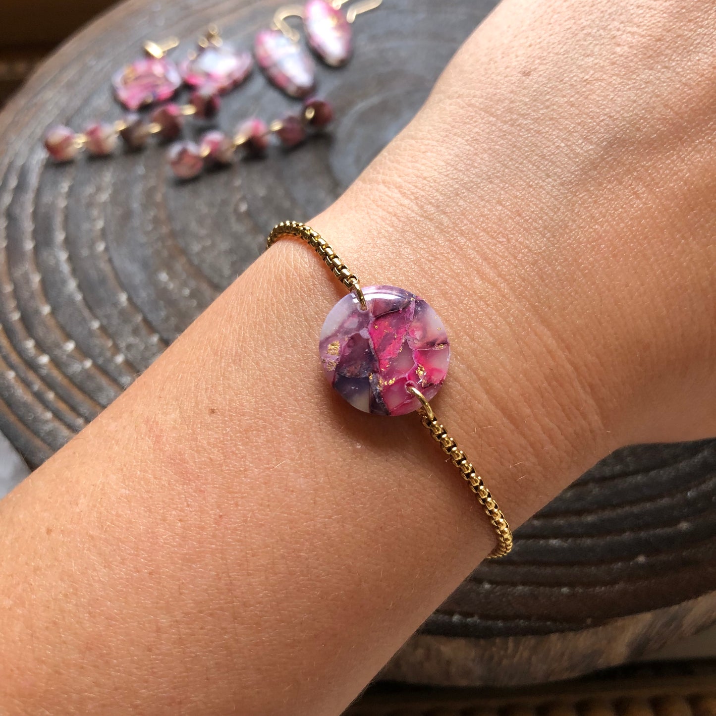 Pinks and Gold, Polymer Clay Bracelet