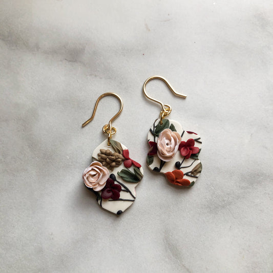 Christmas Floral Collection, Small Moroccan Dangle Earrings on 14k Gold Filled Hooks