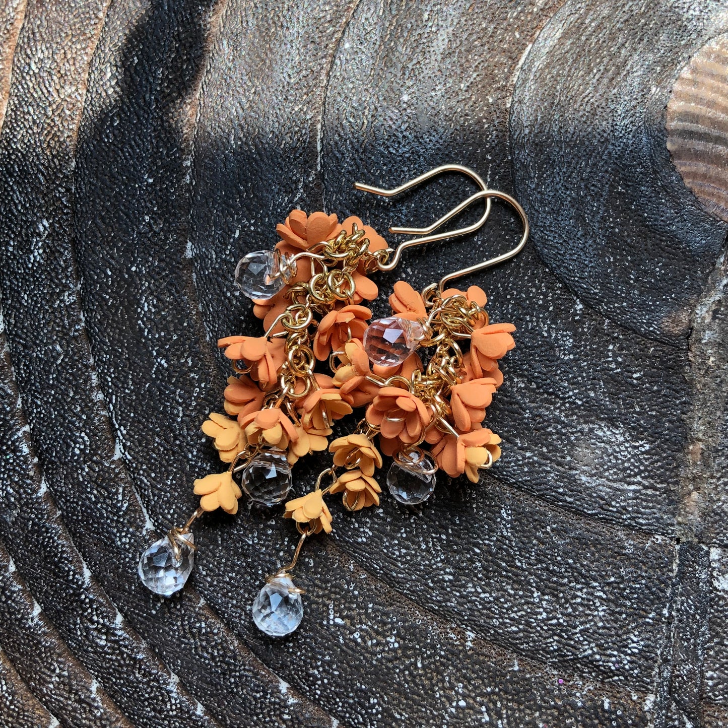 Cascading Floral Polymer Clay Dangles on 14k Hooks