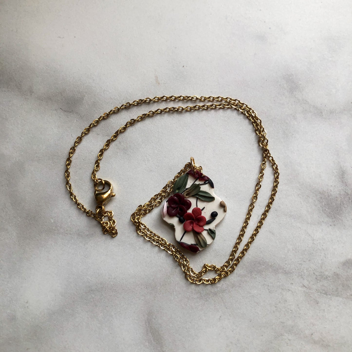 Christmas Floral Collection, Moroccan Necklace in Polymer Clay, 18” in Length