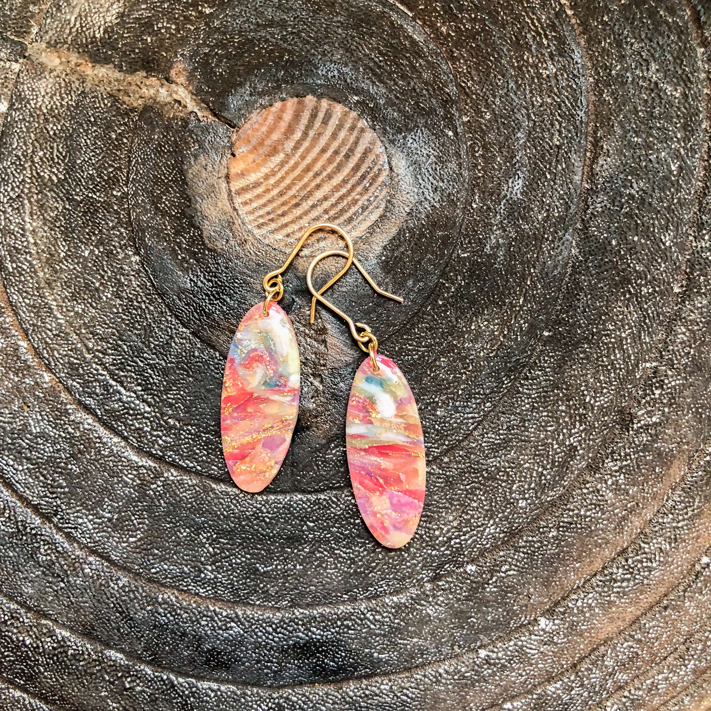 Flecks of Gold Collection, Oval Dangles on 14k Gold Filled Hooks