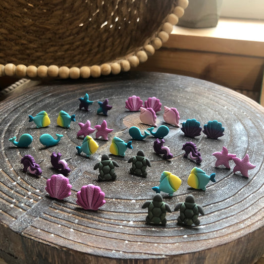 Ocean Collection, Polymer Clay Studs on Surgical Stainless Steel