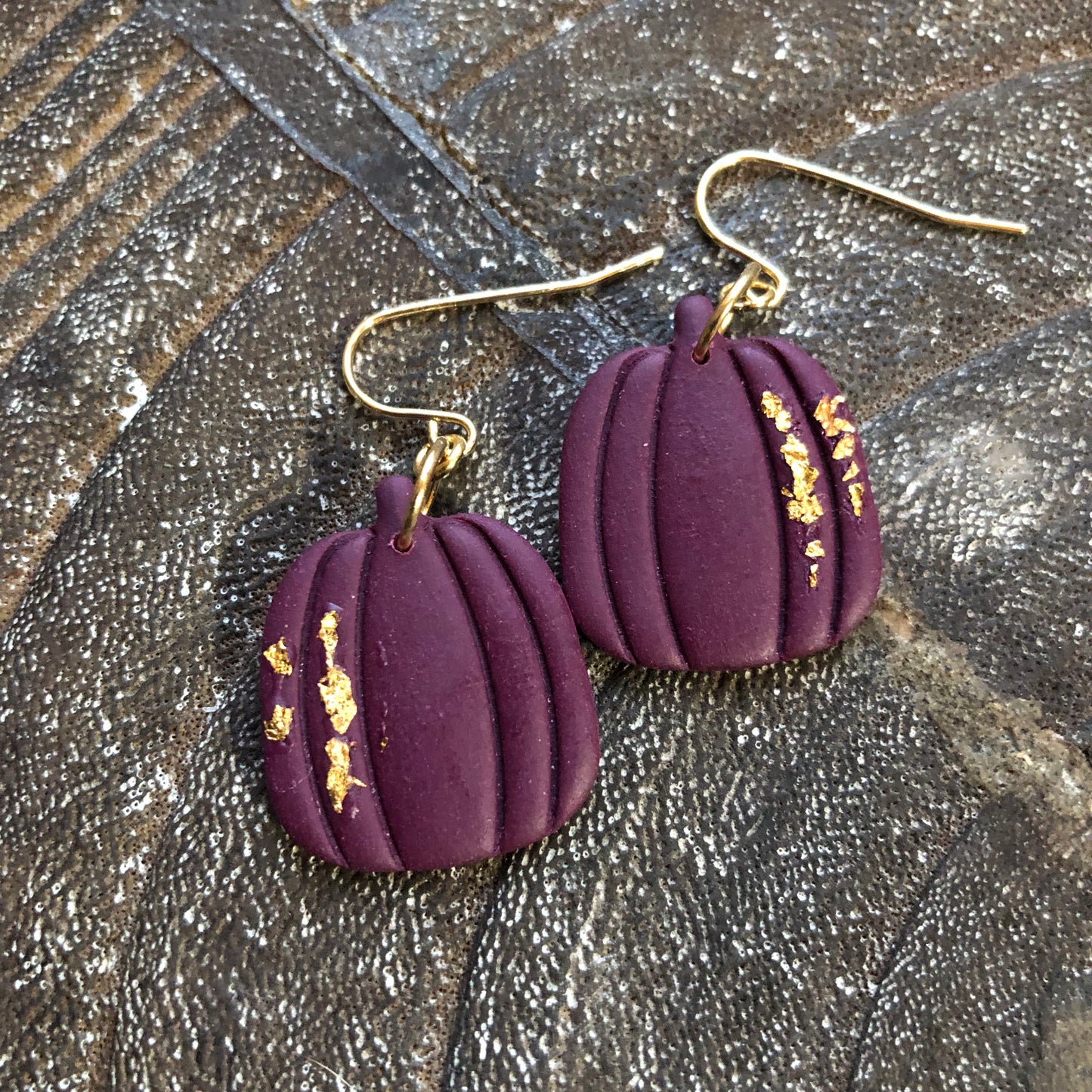 Burgundy Pumpkin Polymer Clay Dangles on 14k Gold Filled Hooks