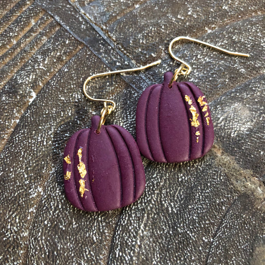 Burgundy Pumpkin Polymer Clay Dangles on 14k Gold Filled Hooks