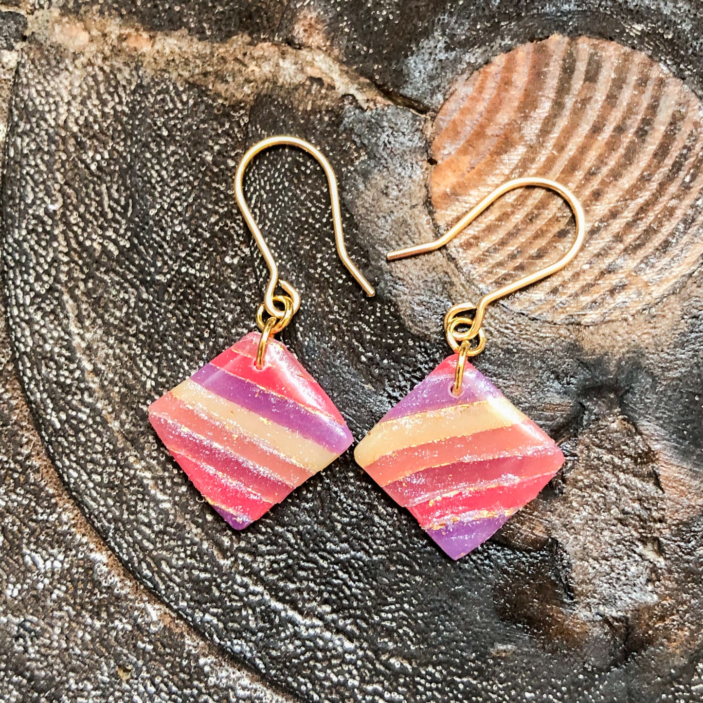 Flecks of Gold Stripe Dangles on 14k Gold Filled Hooks