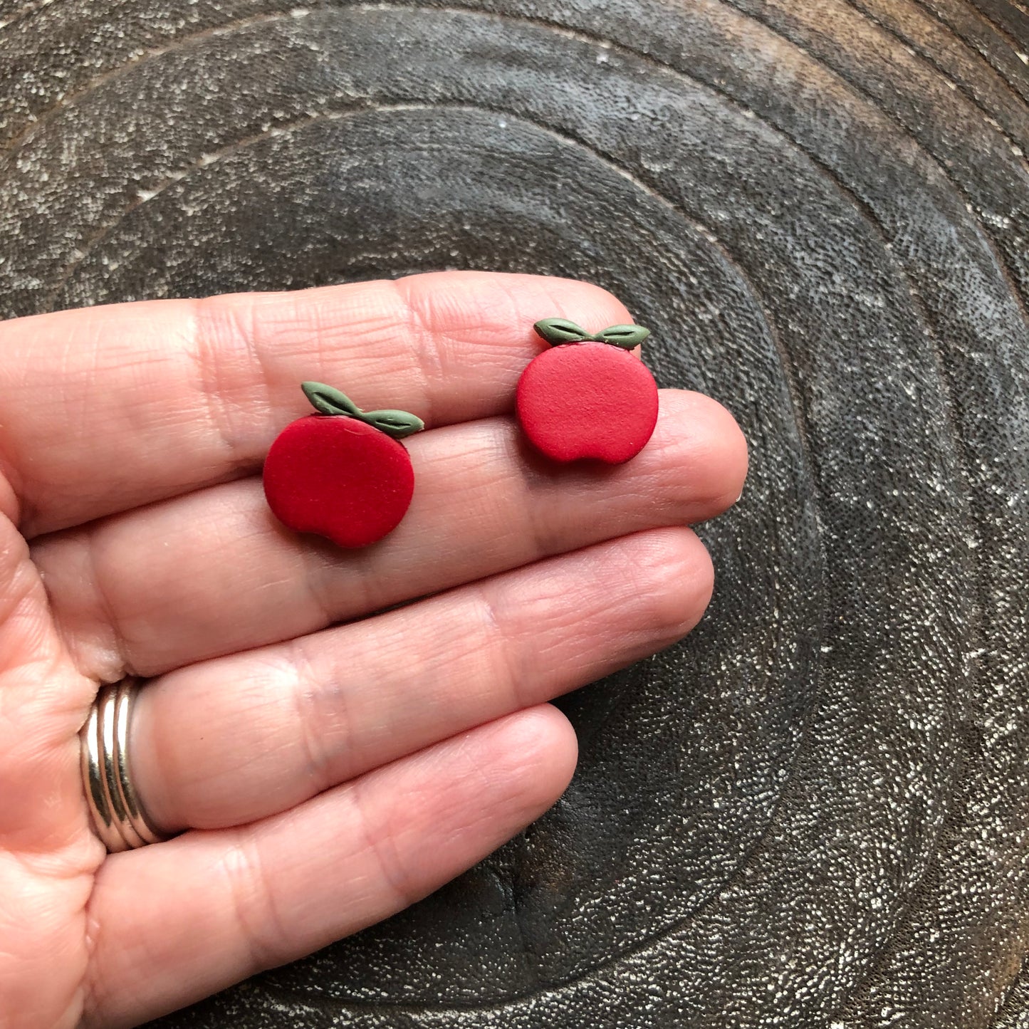 Red Apple Polymer Clay Stud Earrings on Surgical Stainless Steel