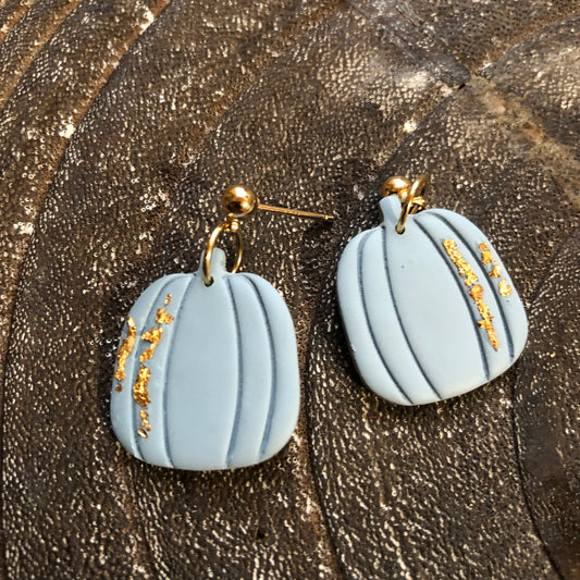 Pumpkin Dangles in Blue Polymer Clay on 14k Gold Filled Ball Posts