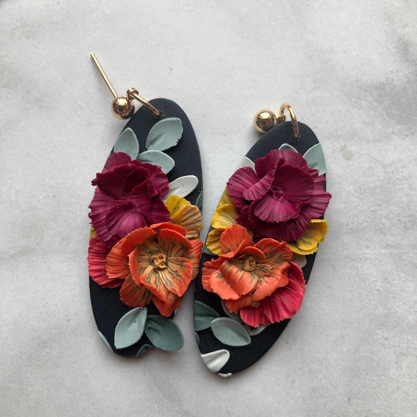 Wild Flowers in Polymer Clay on 14k Gold