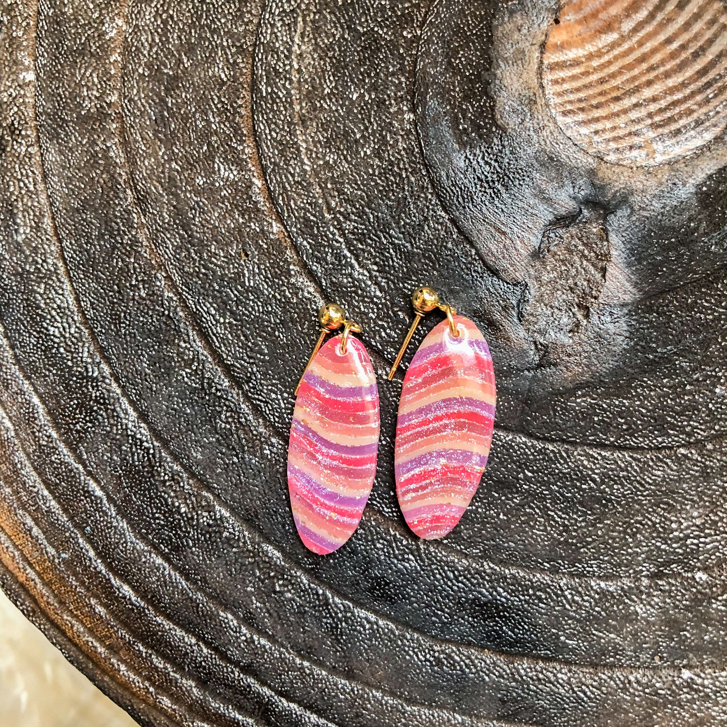 Flecks of Gold Collection, Oval Dangles on Gold Ball Posts
