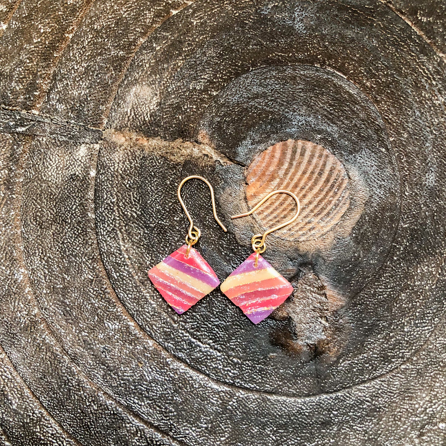 Flecks of Gold Stripe Dangles on 14k Gold Filled Hooks