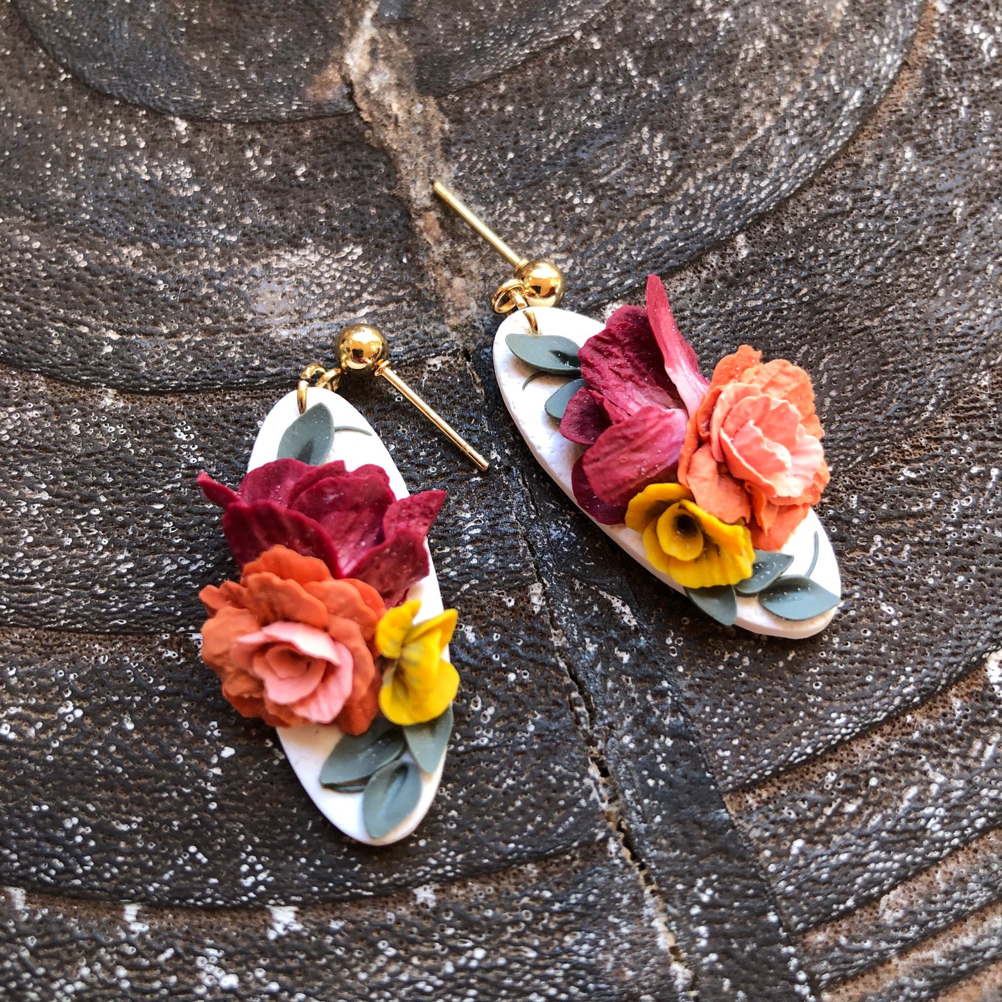 Summer 2025 Polymer Clay Collection, Oval Dangle Earrings on Gold Plated Ball Posts