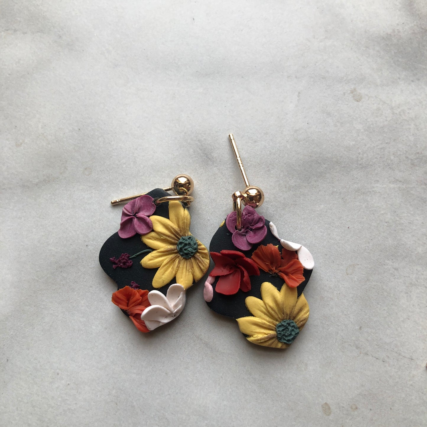 Wild Flowers in Polymer Clay on 14k Gold