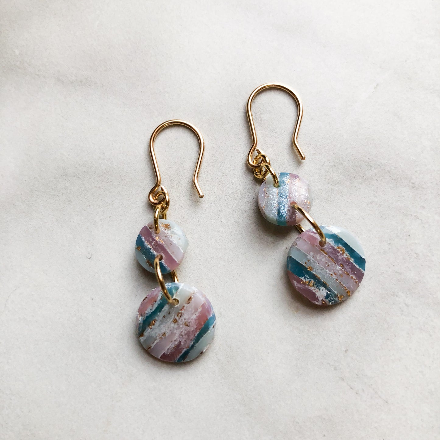 Any Season, Small and Medium Circle Polymer Clay Earrings, 14k Hooks