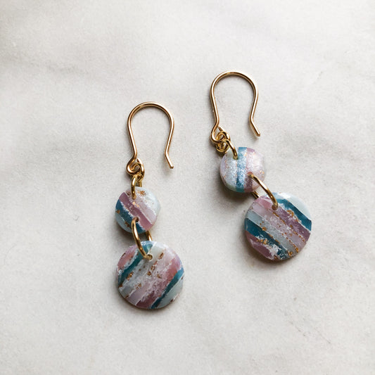 Any Season, Small and Medium Circle Polymer Clay Earrings, 14k Hooks