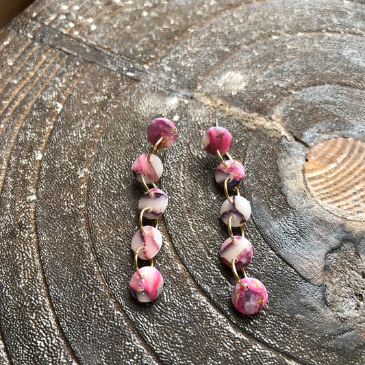 Pinks and Golds, Polymer Clay Circle Dangles on Surgical Stainless Steel
