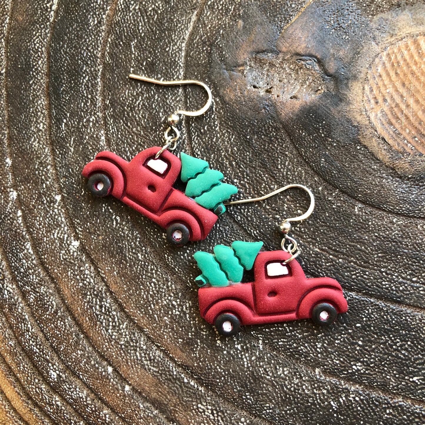 Vintage Christmas Truck Polymer Clay Dangles