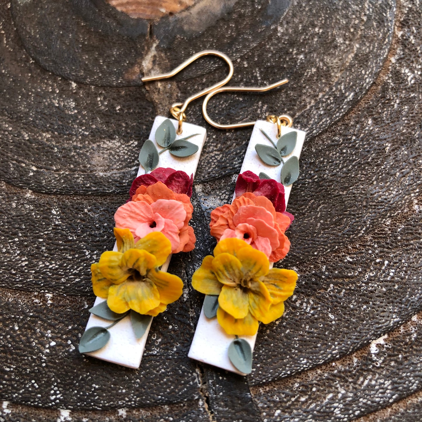 Summer 2025 Polymer Clay Collection, Long Rectangular Dangle Earrings on 14k Gold Filled Hooks