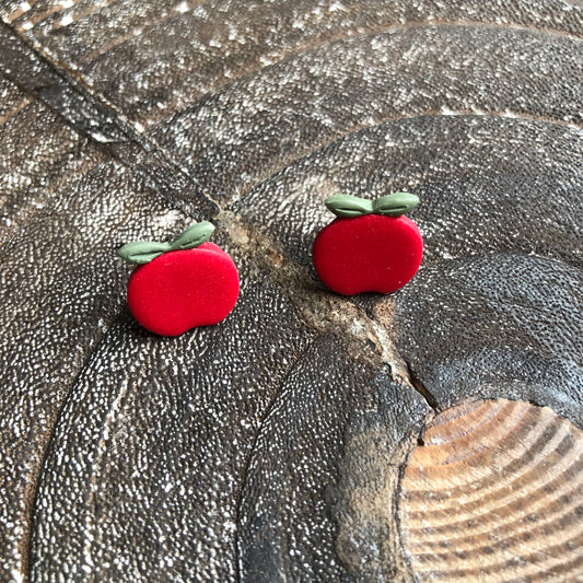 Red Apple Polymer Clay Stud Earrings on Surgical Stainless Steel