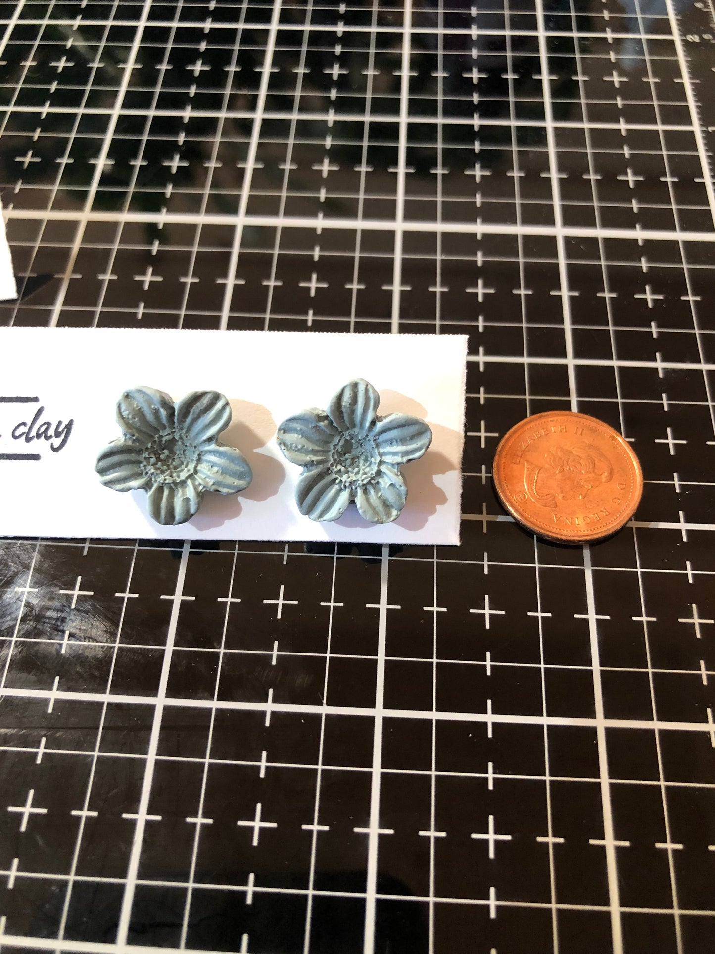 Blue Medium Flower Studs, Polymer Clay