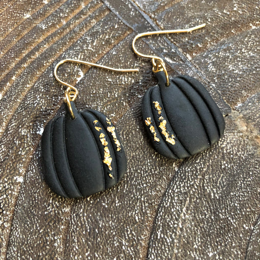 Pumpkin Dangles in Black Polymer Clay on 14k Gold Filled Hooks
