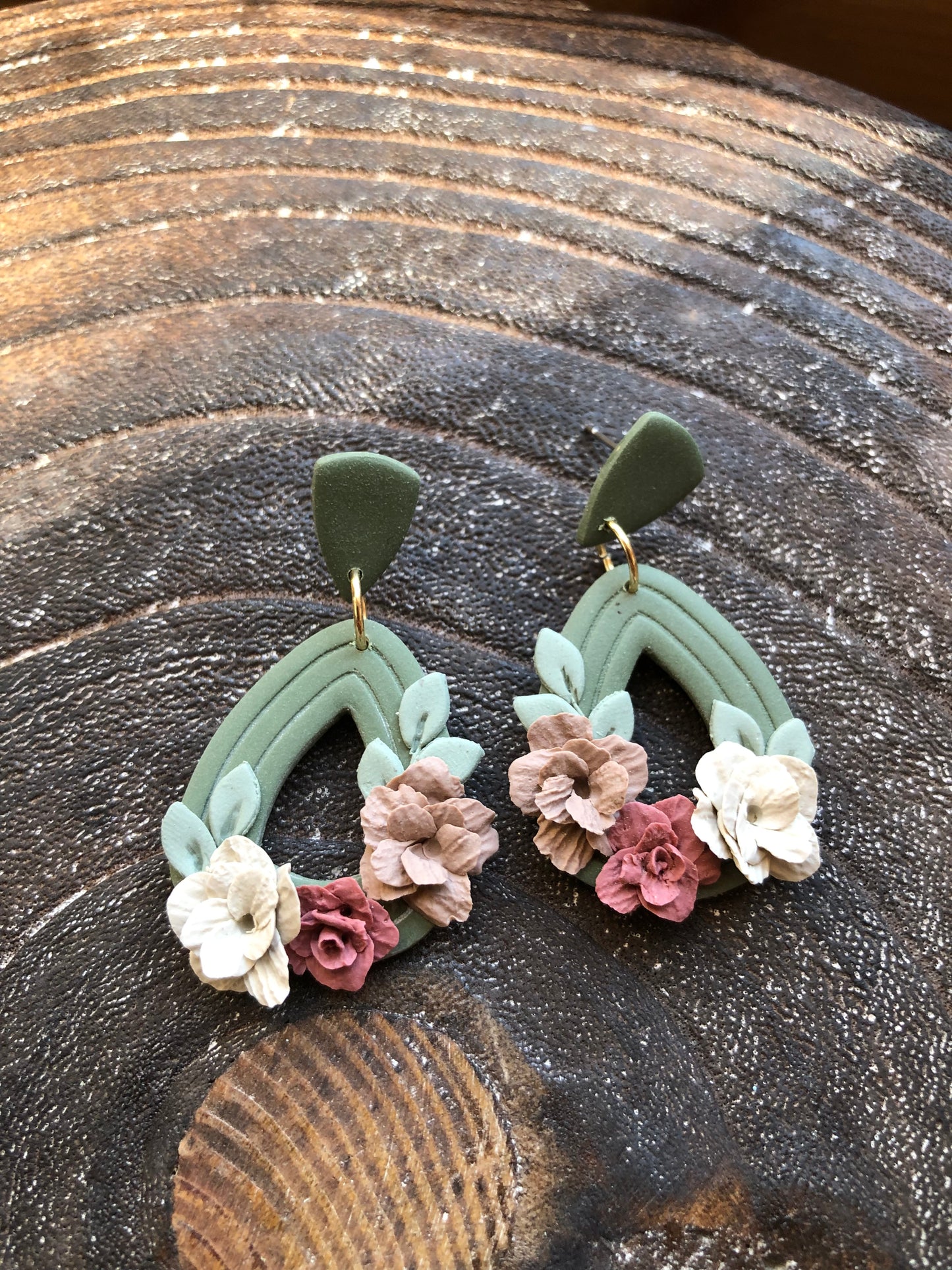 Autumn Flowers, Polymer Clay Dangles on Surgical Stainless Steel