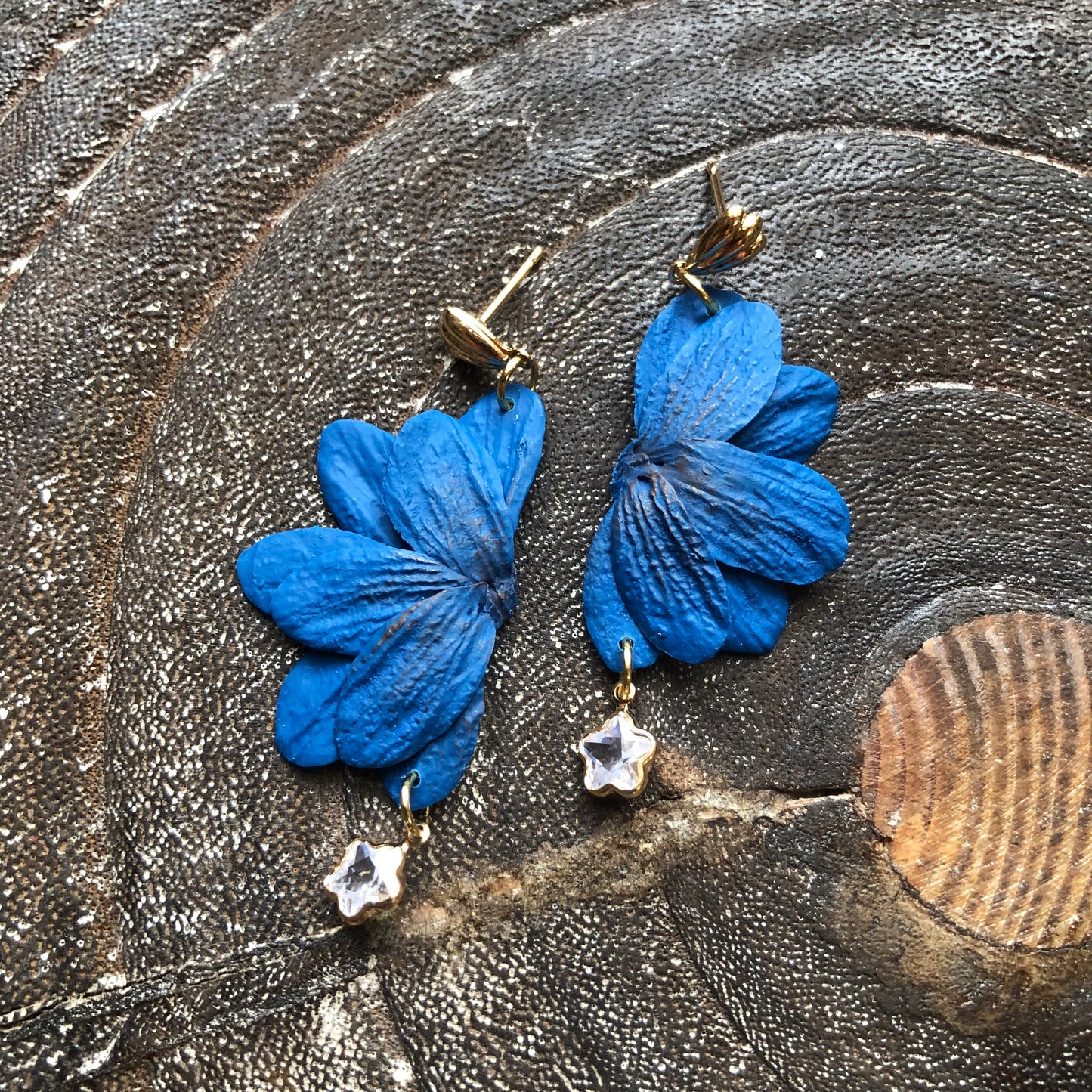 Summer Blues, Polymer Clay Dangles on 14k Gold Filled Shell Posts