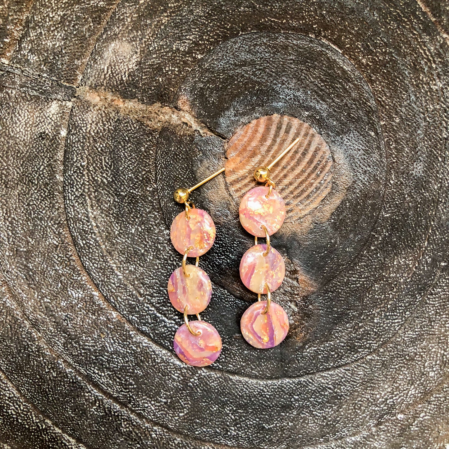 Flecks of Gold Collection, Circle Dangles on Gold Ball Posts