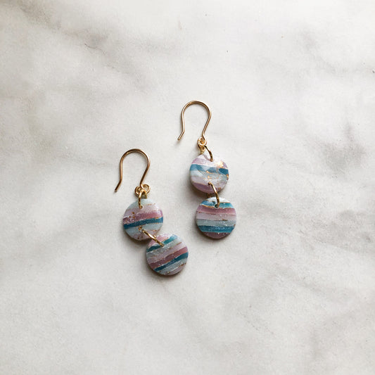 Any Season Collection, Small Circle Polymer Clay Dangles, 14k Gold Hooks