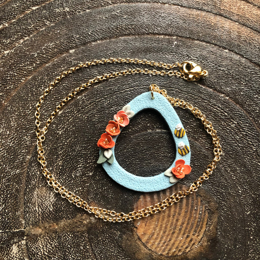 The Bee Collection, Polymer Clay Necklace on 14k Gold Filled Chain
