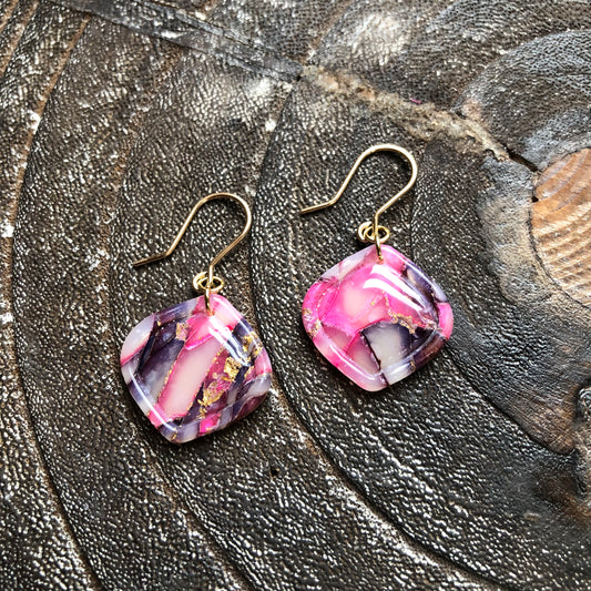 Pinks and Golds, Polymer Clay Dangles on 14k Gold Filled Hooks
