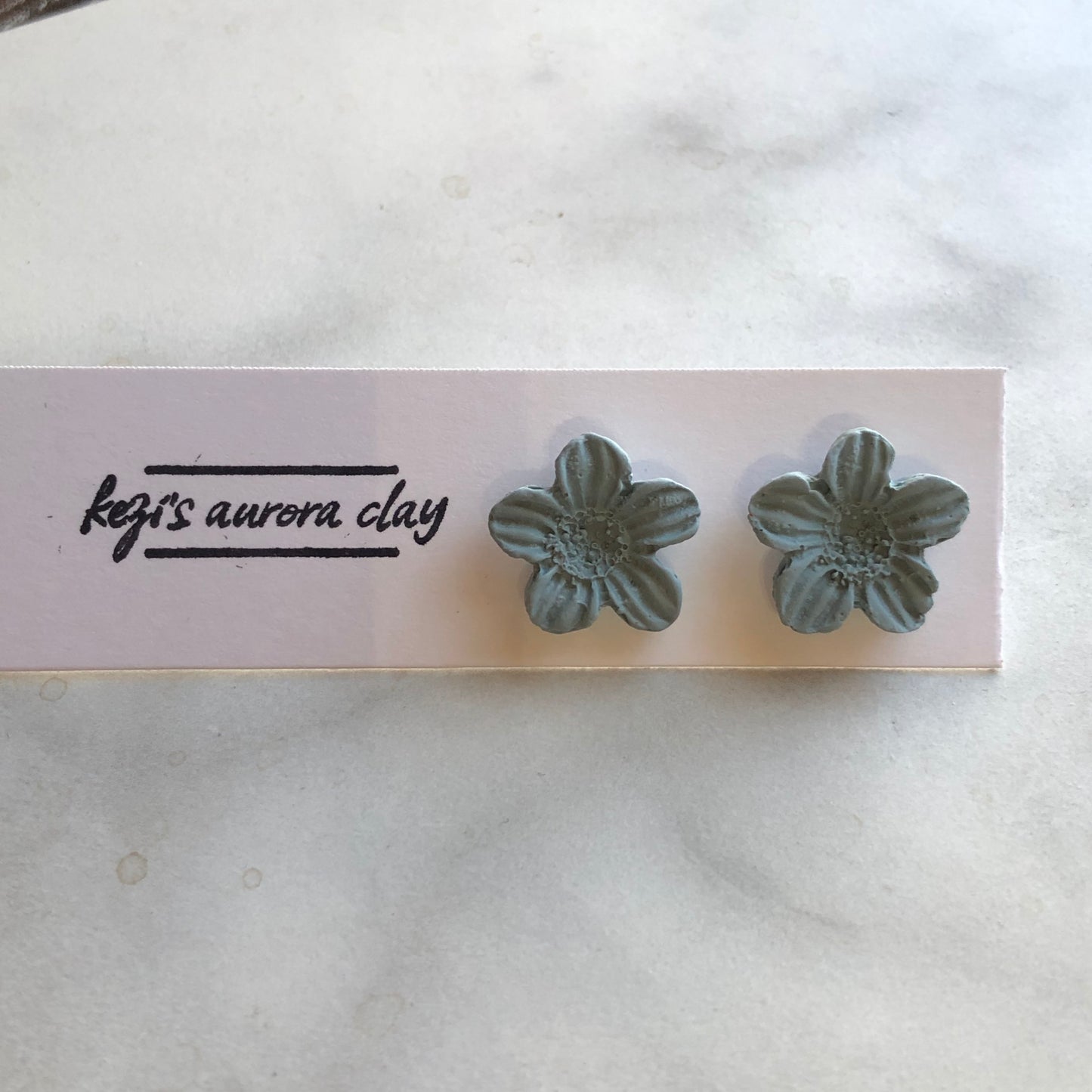 Blue Medium Flower Studs, Polymer Clay