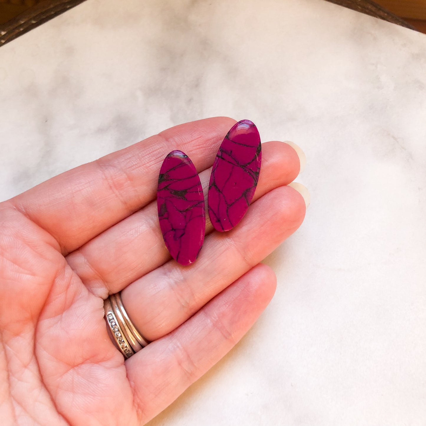 Spring 2025 Collection, Marbled Oval Studs on Surgical Stainless Steel