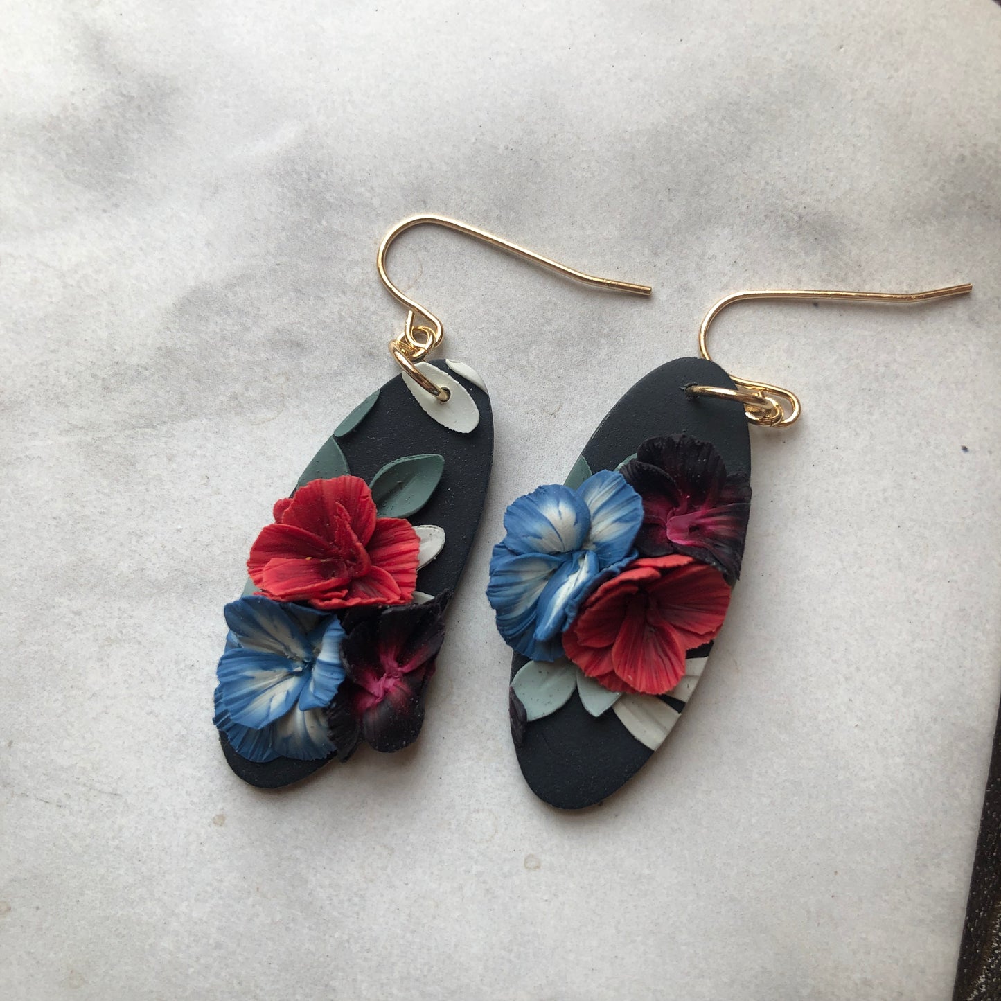 Wild Flowers in Polymer Clay on 14k Gold