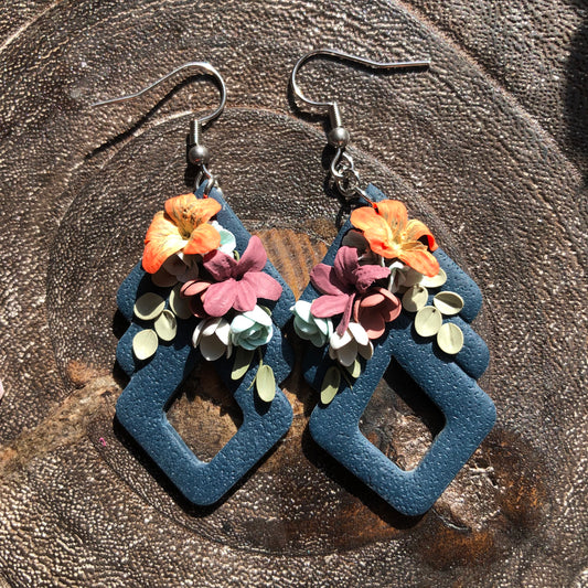 Tropical Autumn, Polymer Clay Dangles on Surgical Stainless Steel Hooks