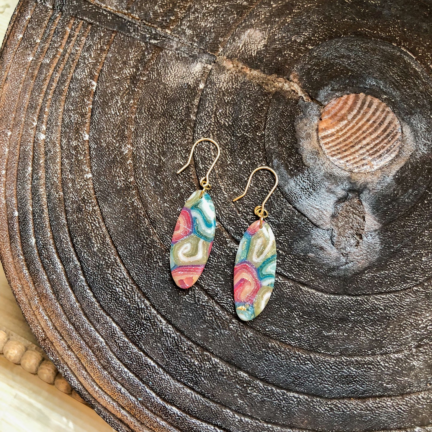 Flecks of Gold Collection, Oval Dangles on 14k Gold Filled Hooks