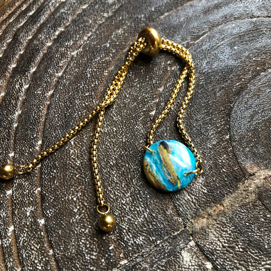 Beach Collection, Polymer Clay Adjustable Bracelet on Gold Plated Stainless Steel