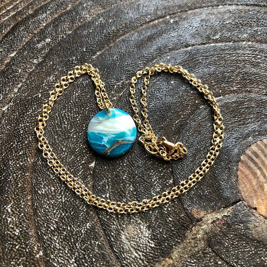 Beach Collection, Polymer Clay Circle Necklace on 18” Gold Filled Chain