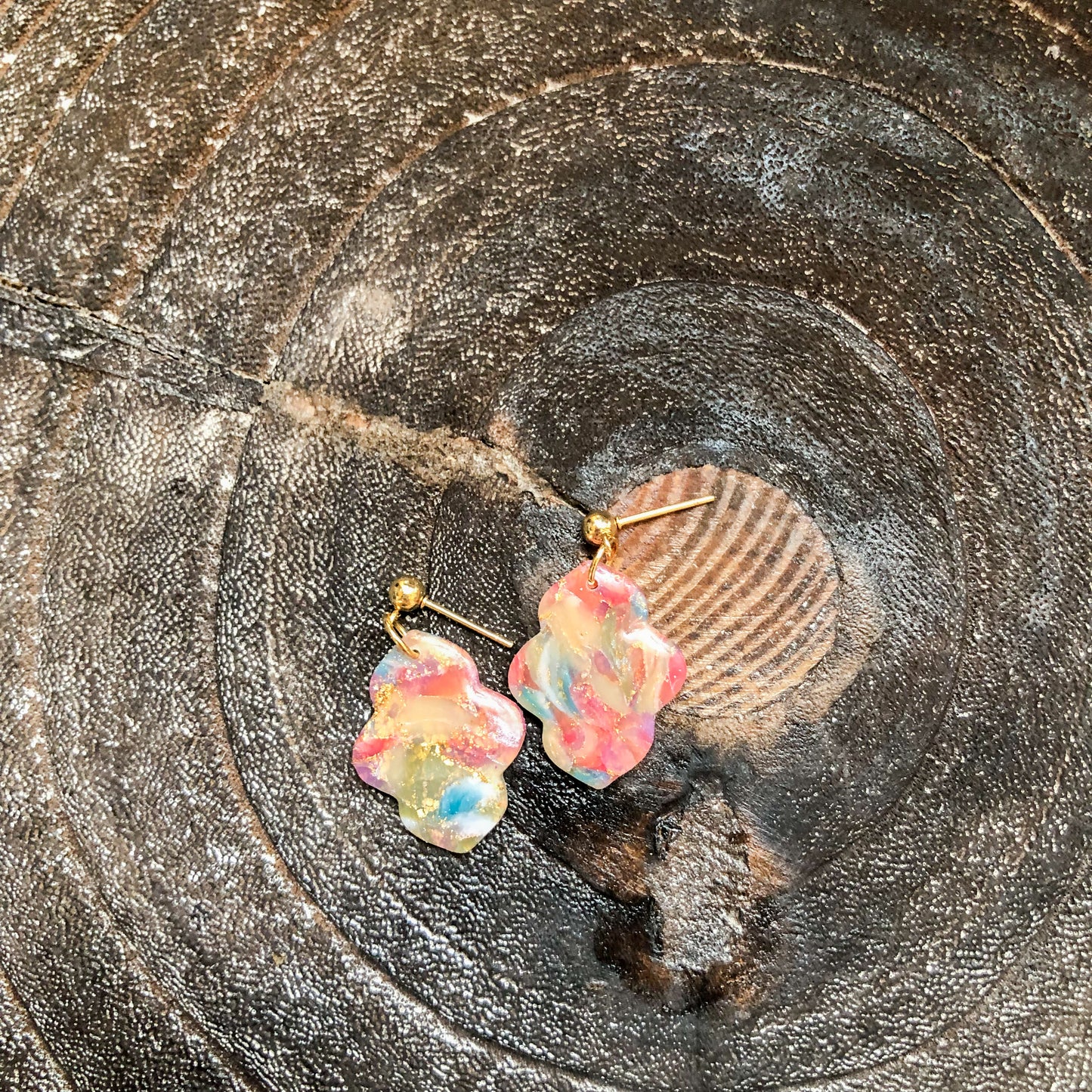 Flecks of Gold Collection, Moroccan Dangles on Gold Ball Posts