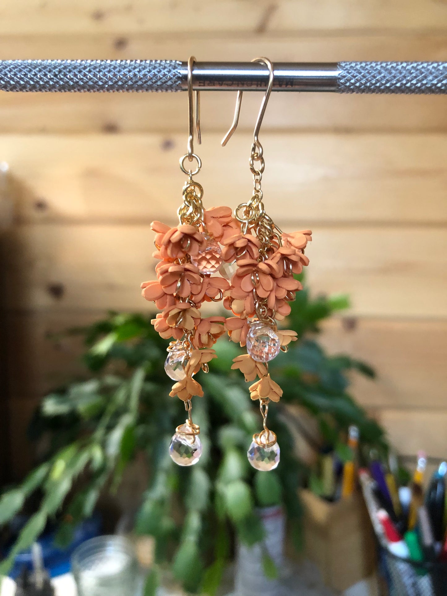 Cascading Floral Polymer Clay Dangles on 14k Hooks