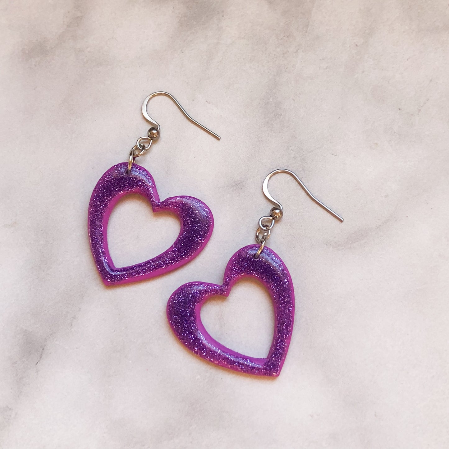 Spring 2025 Collection, Medium Sparkle Hearts on Surgical Stainless Steel Hooks
